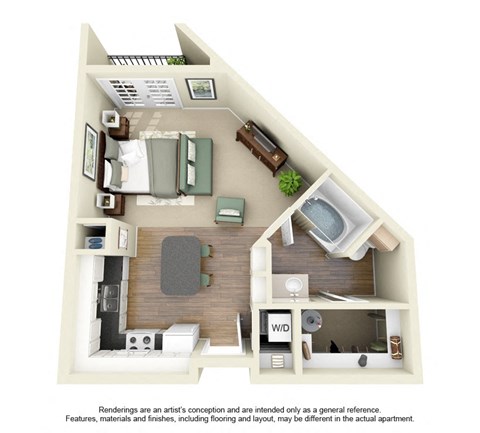 Floor plan for studio, 1 bath, 504 sqft